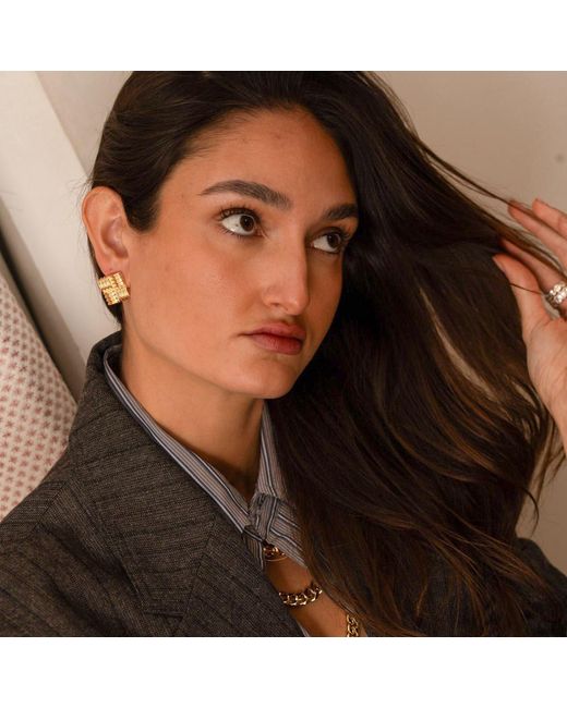 SHYMI Yellow Textured Square Statement Studs