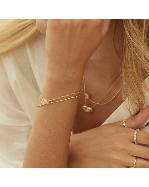 Spero London White Clover Bracelet & Italian Bead Chain Bracelet Layering Set