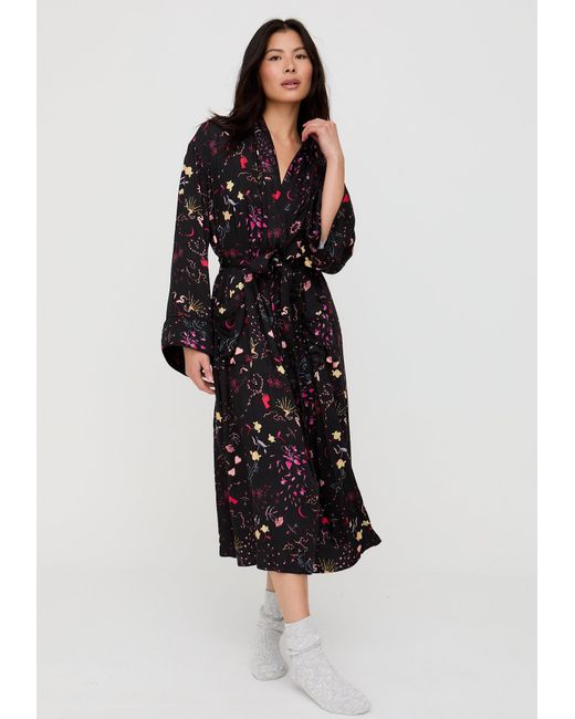 Lily and Lionel Black Corina Kimono Style Love Letter Print Robe