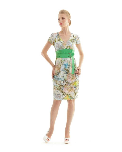 Conquista Green Cap Sleeved Floral Print Dress