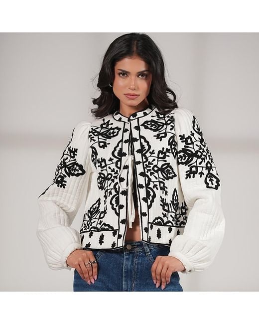 Rose & Nancy White Lori And Padded Embroidered Jacket