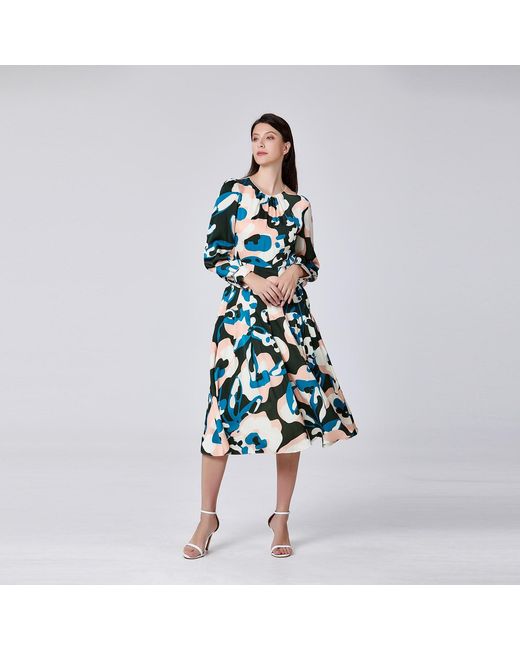 Smart and Joy Green Macro Abstract Print Round Neck Dress