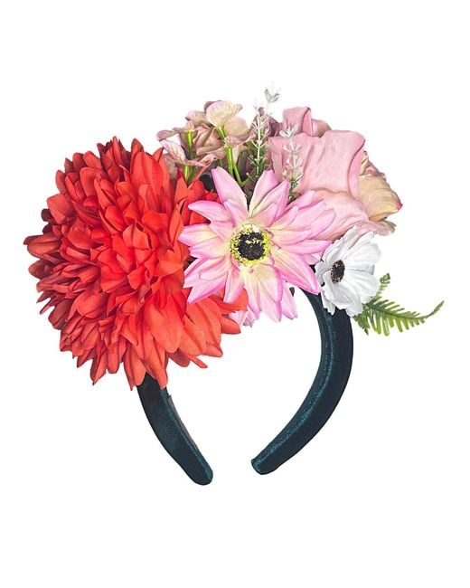 Natalia Petruch Red Aurora Deep Velvet Oversized Flower Headband – Peony With & Faux Flowers And Foliage, Handmade Statement Hair Accessory
