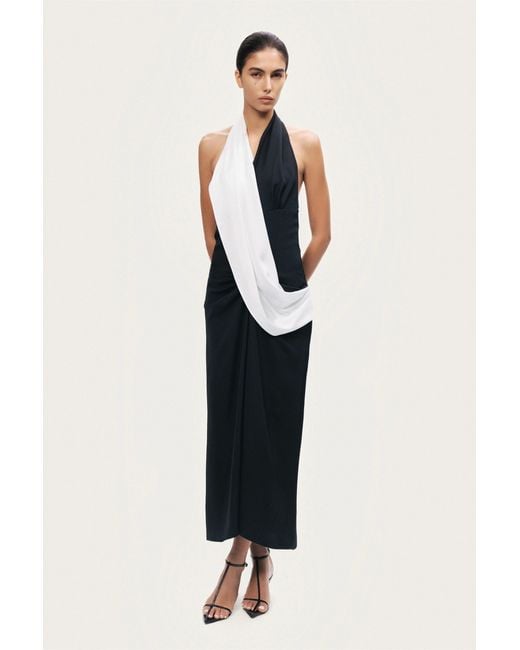 Nocturne Black Contrast Draped Halter Maxi Dress