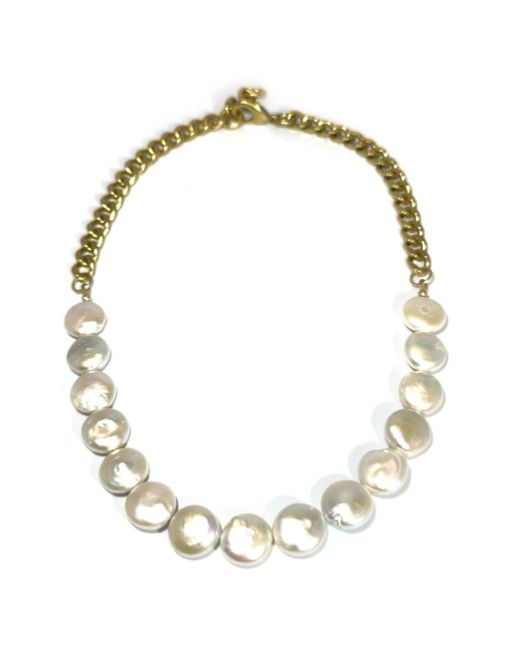 Rachel Nathan Metallic Neutrals Pearl Coin & Curb Necklace