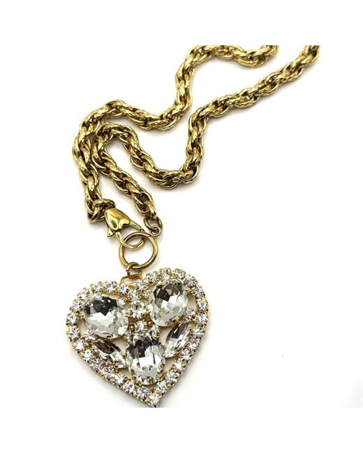 Achala Handcrafted Metallic Neutrals Multicrystal Heart Pendant Necklace