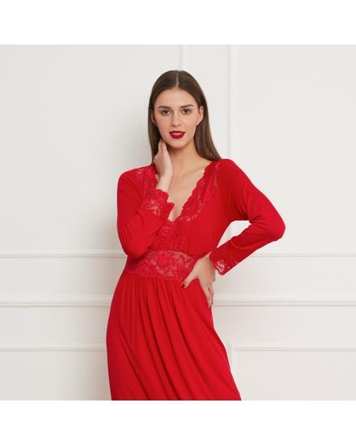 Oh!Zuza Red Maxi Viscose Nightgown With Lace