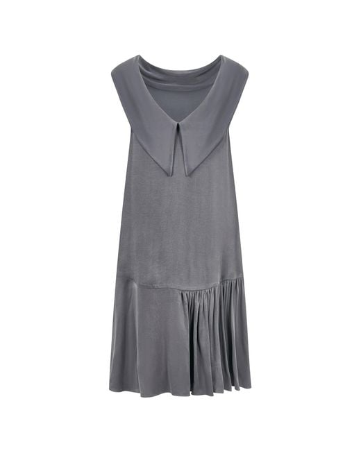 Femponiq Gray Roll Collar Dress With Cutaway Neck