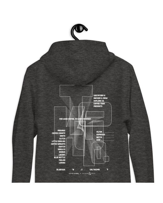Anchor and Crew Gray Heather Gustatory Tokyo Coffee Scene Cotton Blend Embroidered Hoodie for men