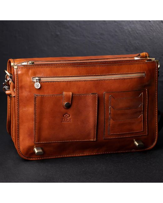 Time Resistance Brown Leather Briefcase Laptop Bag for men