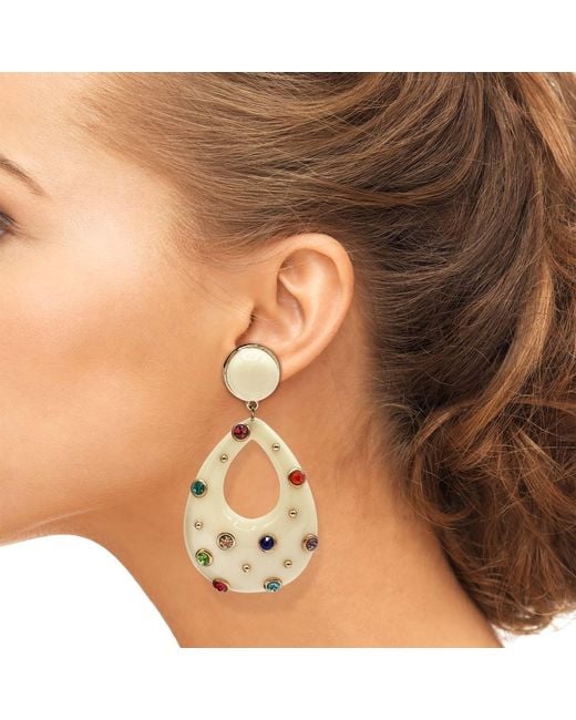 Michael Nash Jewelry Metallic Neutrals Estelle Studded Ivory Resin Large Hoop Earrings