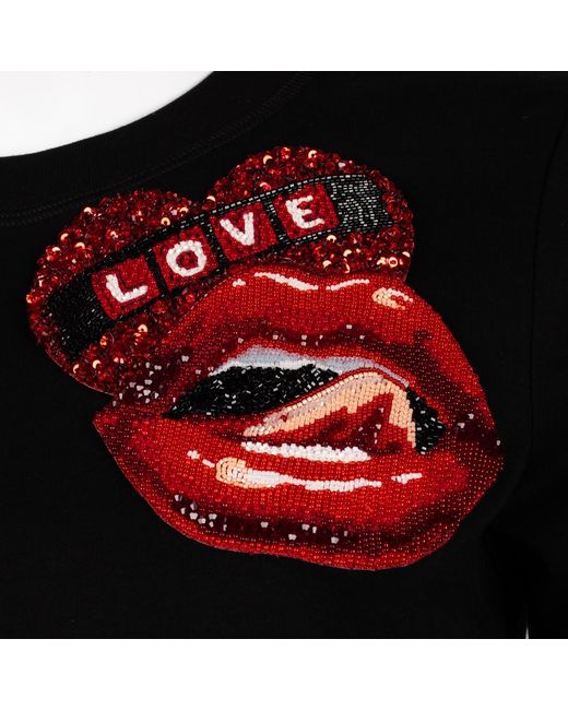 House of Laines London Black Laines Couture Embellished Love Lips T-Shirt