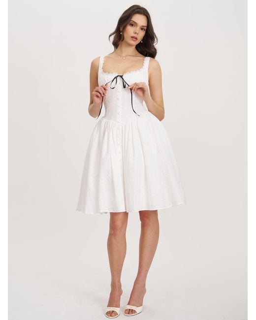 Miss Circle New York White Madison Cotton Eyelet Square Neck Midi Dress