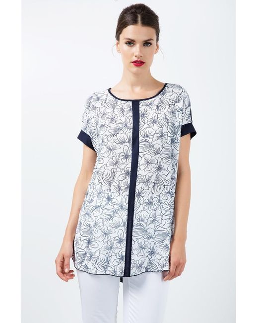 Conquista Blue Short Sleeve Panel Detail Floral Top