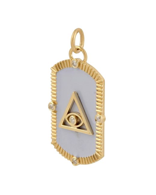 Artisan Blue Triangle Evil Eye Gemstone Diamond In 14k Yellow Gold Charm Pendant