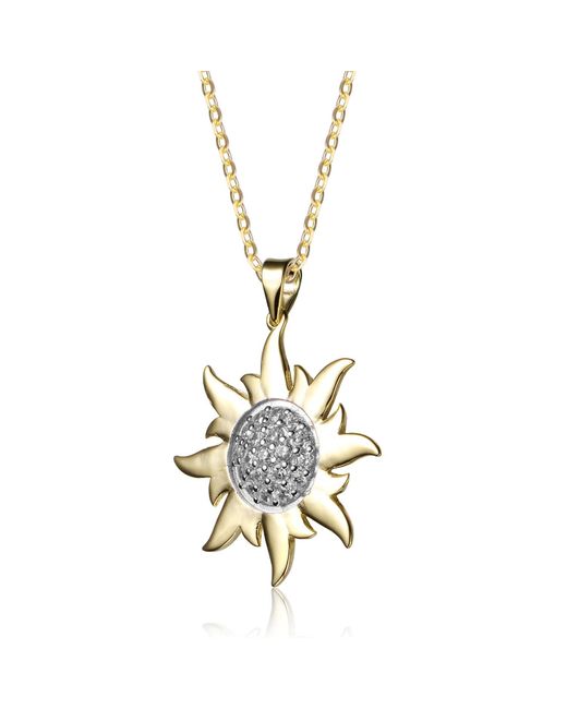 Genevive Jewelry Metallic Yellow Gold Plated White Cubic Zirconia Sun Shaped Pendant Necklace