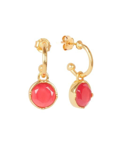 Lila Rasa Metallic Dazzling Ruby Crystal Hoop Earrings