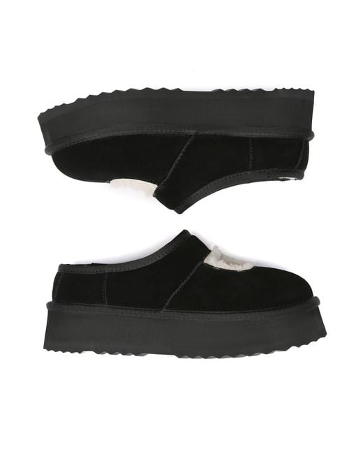 EverAu Australia Black Plumed Ankle Platform Slippers