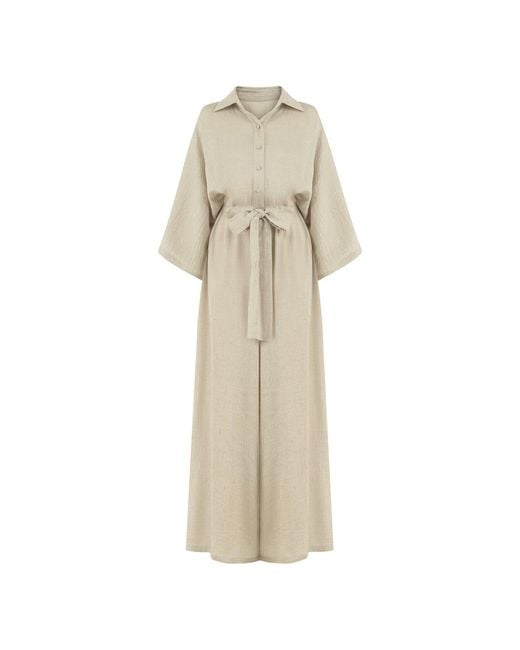 Lilamie Natural Neutrals Hvar Oversize Fit Open Neckline Long Resort Jumpsuit