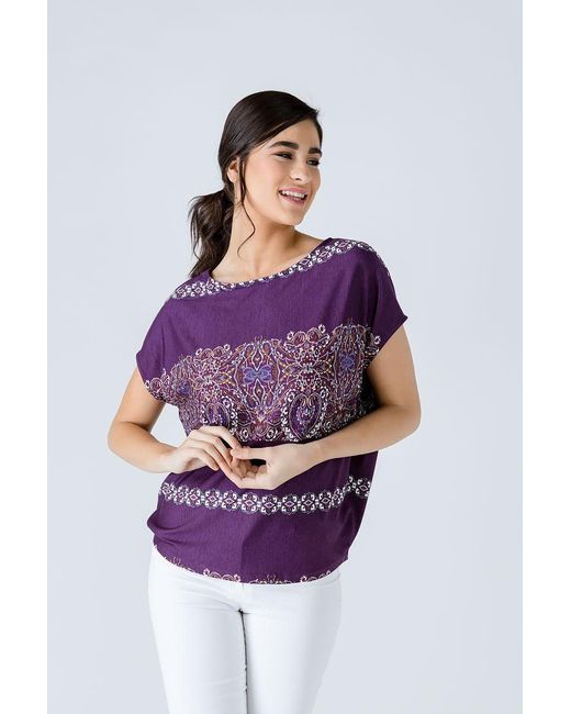 Conquista Purple Oversized Sleeveless Print Top