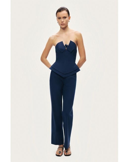 Nocturne Blue Strapless Sculpted Bustier Top