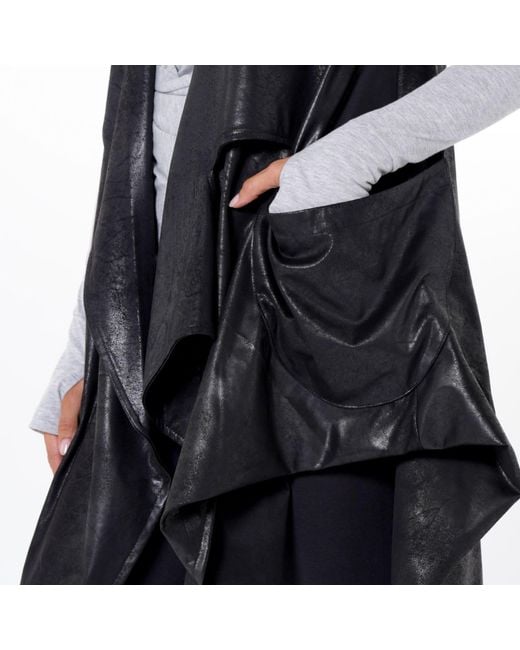 Metamorph Black Neutrals Asymmetric Faux Suede Vest