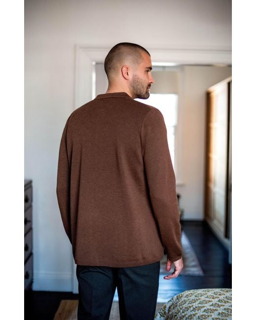 Paul James Knitwear Brown Extra Fine Merino Wool Alonzo Knitted Nehru Jacket for men