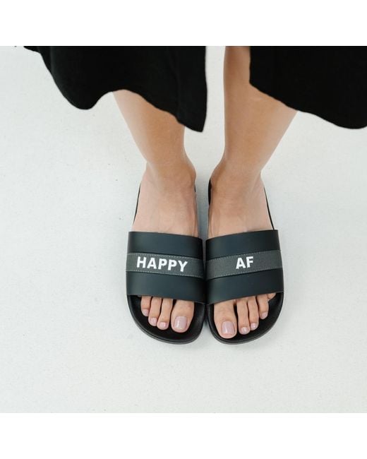 Zenzee Black Happy Af Slide Sandals