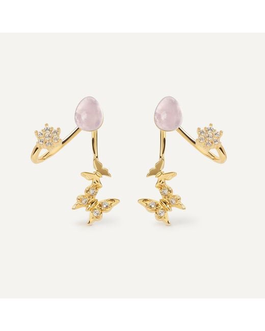 Freqnc Atelier Metallic Butterfly Earrings Tiger Eye Ear Jackets