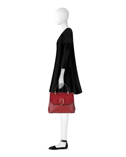 Le Parmentier Red Thais Suede & Leather Satchel Bag