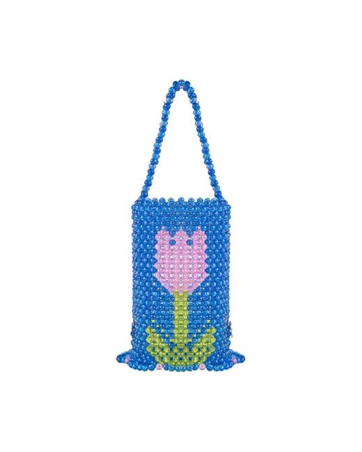 Tillie Beads Blue Bloom Tulip Bucket Bead Bag