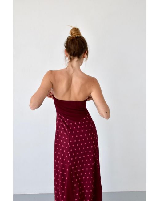 Mind Traveler Red Kala Burgundy Polka Dot Dress