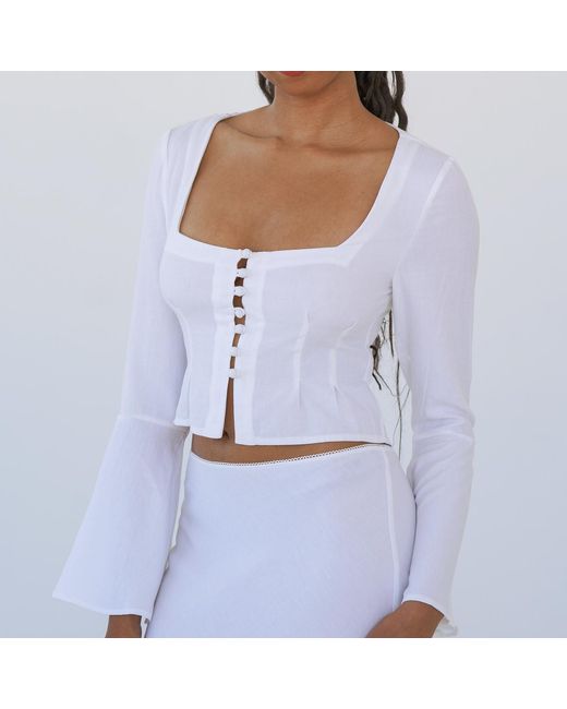 NUAJE NUAJE White Lea Square Neck Flared Sleeve Top