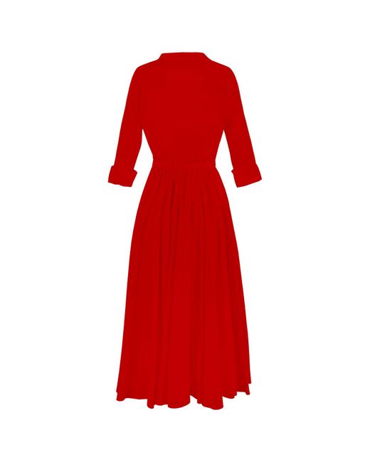 ALINA CERNĂTESCU Red Vera Viscose Office & Cocktail Midi Dress With Textile Belt