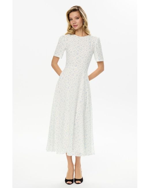 POST MERIDIEM White Light- Short Sleeve Floral Midi Dress