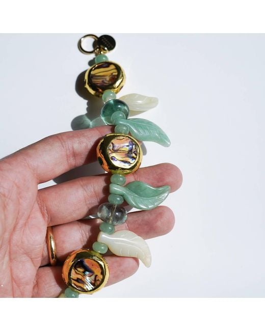 Edgar Navarro Jewelry Green Edgar Navarro Jade Leaf Necklace With Fluorite Beads & -Plated Mother Of Pearl Accents