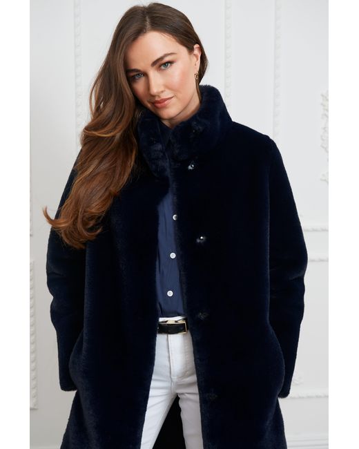 ISSY LONDON Blue Jackie Faux Shearling Coat Midnight