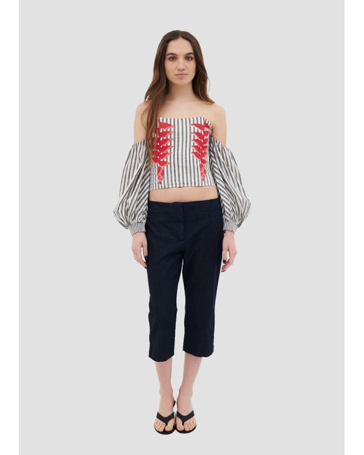 Manuela Cabrales White Heliconia Block Print Top