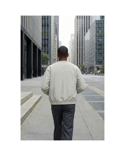 Modenaire Gray Neutrals Collarless Bomber Jacket Relaxed Fit Soft Structure for men
