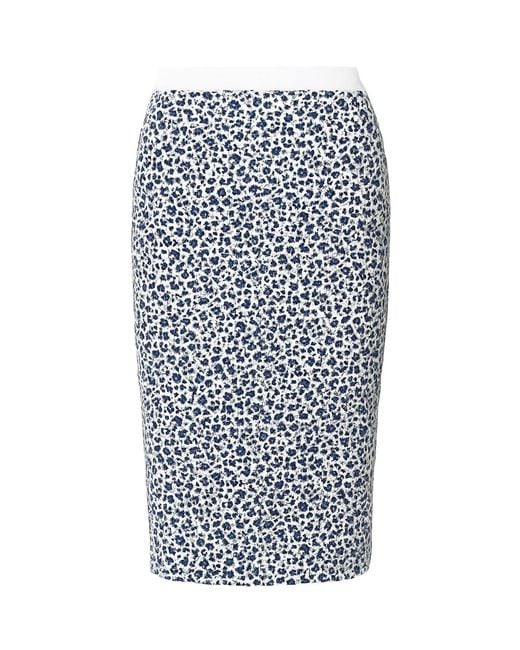 Conquista Blue Floral Pencil Skirt With Solid Colour Waistband