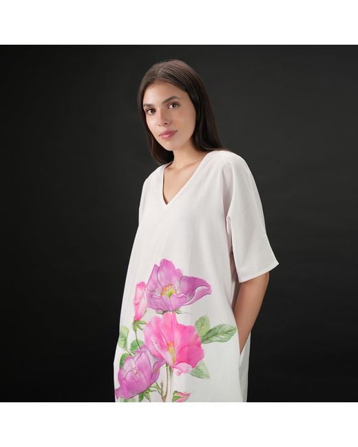 DHARA SHETH DUBAI Pink Roséa Rose Print Long Cotton Kaftan Dress