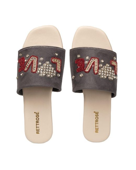 Rettrose Gray Harmony Luxury Plush Diamanté Embellished Handmade Sliders