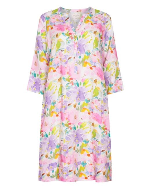 NoLoGo-chic White Highgrove Print Tunic Classic Dress Linen Multi