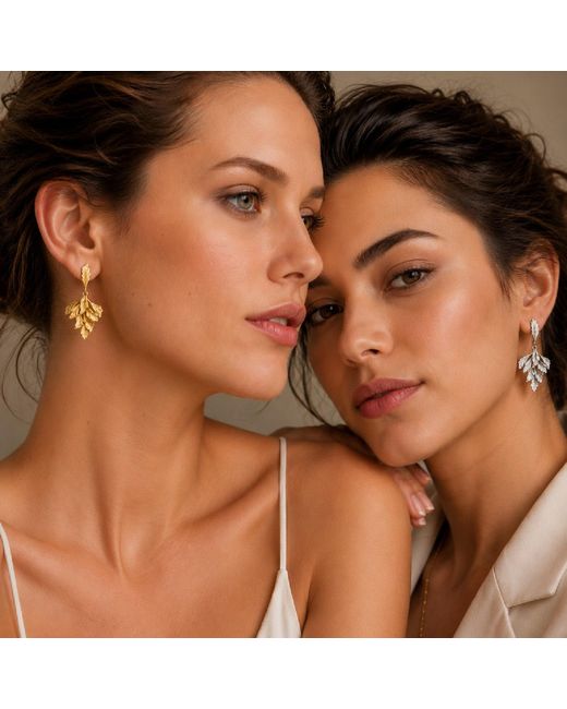 Unaloe Metallic Plated Leaf Drop Earrings – Nature Inspired Statement Earrings – Handmade Italian Jewelry For