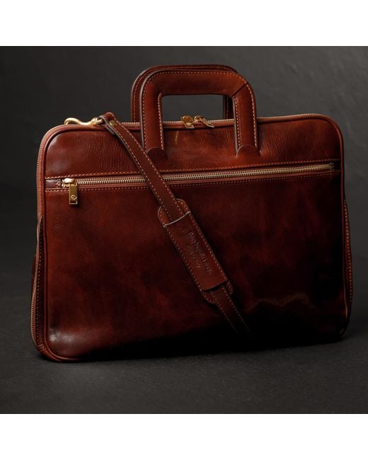 Time Resistance Brown Leather Briefcase Laptop Bag for men