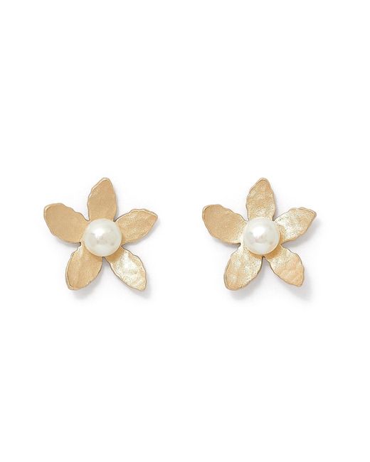 Pearls of the Orient Online Metallic Vita Flower Stud Earrings With Cultured Freshwater Pearls