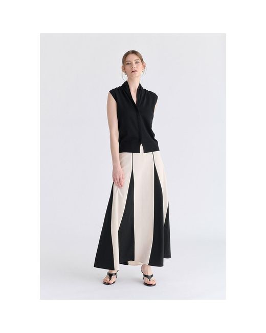 Paisie Multicolor Neutrals Contrast Details Maxi Skirt