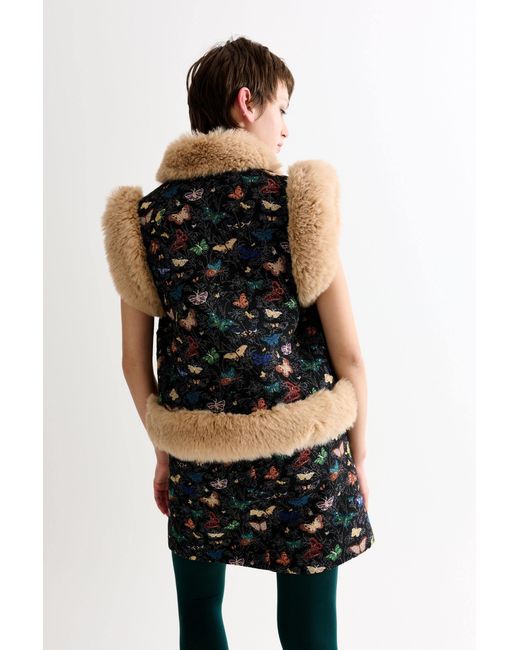 Louche Multicolor Dominica Butterfly Ball Jacquard Faux Fur Trimmed Waistcoat – Multicoloured