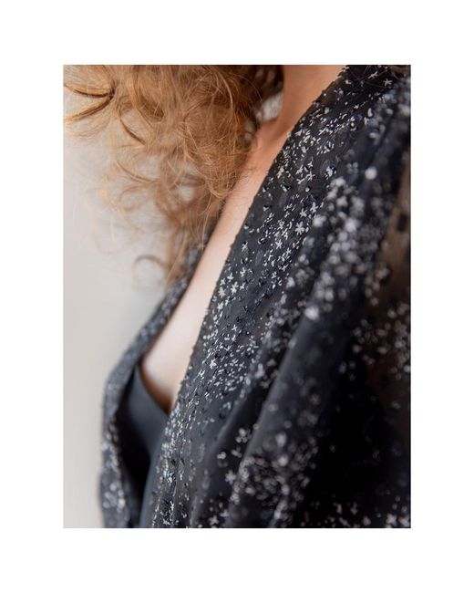 concept A trois Black Printed Veil Kimono With Chantilly Lace Details