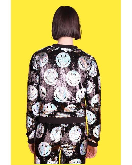 Any Old Iron Black Iridescent Smiley Reversible Sequin Bomber Jacket